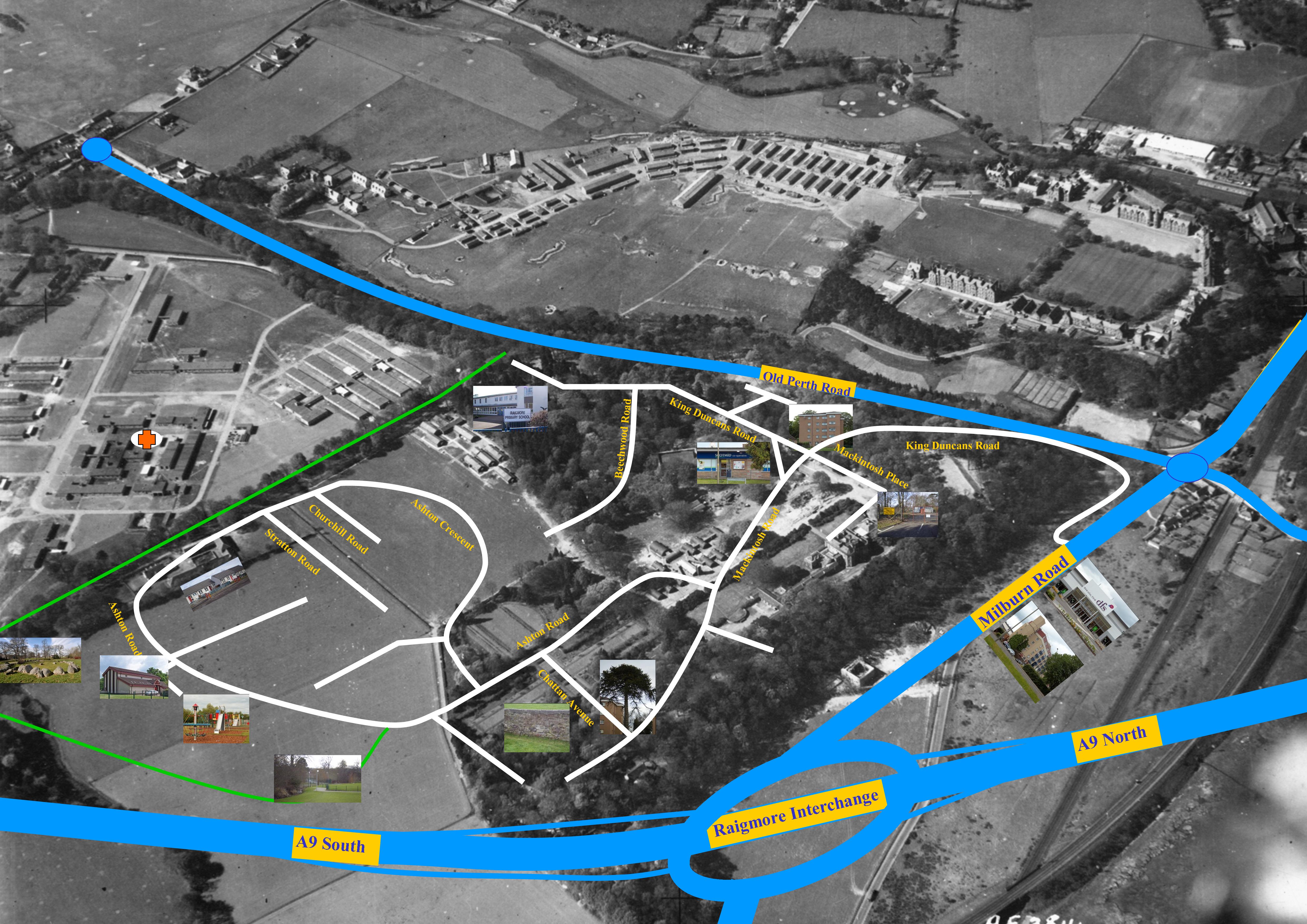 Overlay of new roads on Inverness 1941 photo